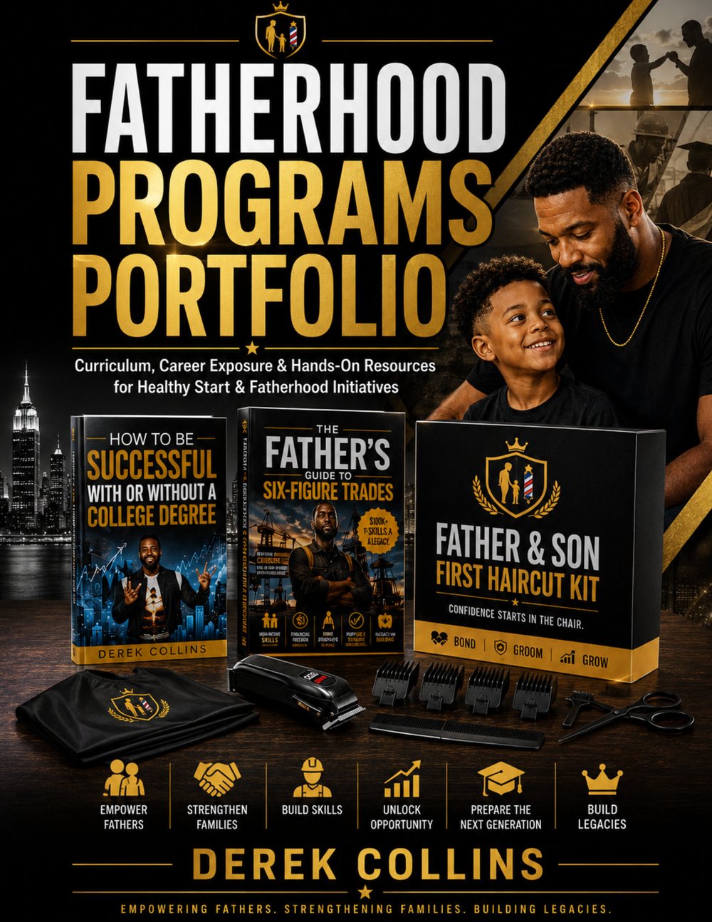 Fatherhood Programs Portfolio by Derek Collins — curriculum, journals, career guides, and the Father and Son First Haircut Kit from Diversion Center